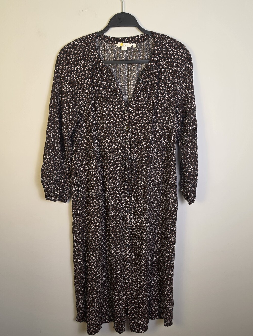 Boden Black Ditsy Floral Button-Front Viscose Midi Dress Style Size 6P